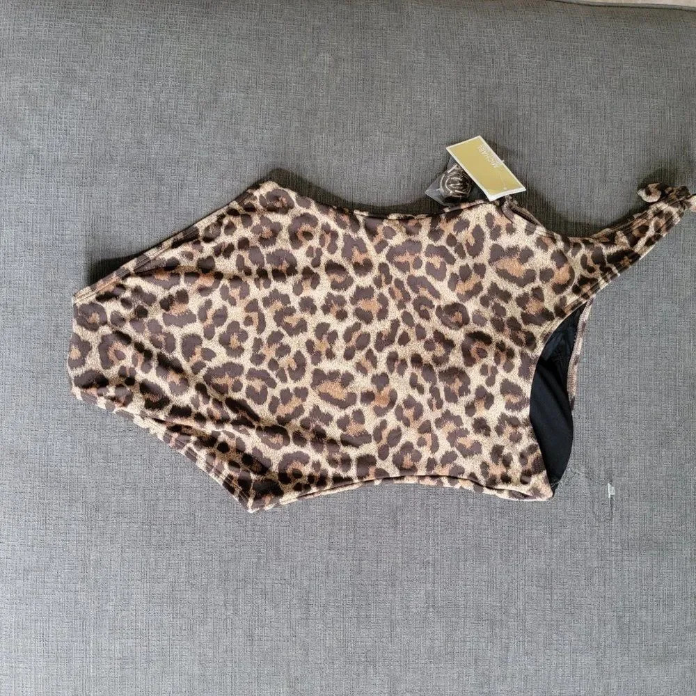 Michael Kors Women's Tan & Brown Leopard Print One Shoulder Swimsuit Size 8 - Picture 10 of 16